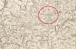 ZAMEK ROGOWIEC, położenie zamku na mapie topograficznej typy Mestischblatt z 1936 r. (opr. P. Błoniewski)