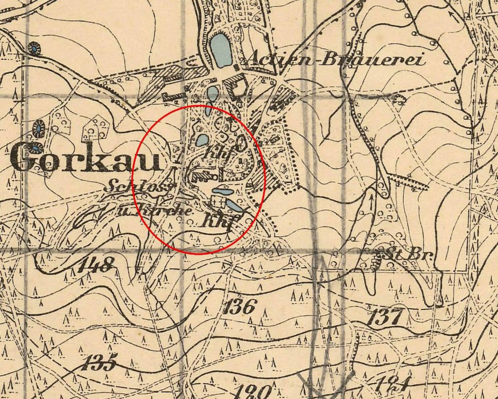 SOBÓTKA-GÓRKA Położenie zespołu na mapie topograficznej typu Mestischblatt, ark. 5166, Zobten wyd. w 1885 r. (opr. P. Błoniewski)