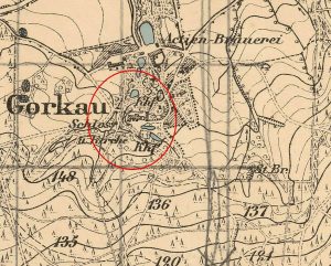 SOBÓTKA-GÓRKA Położenie zespołu na mapie topograficznej typu Mestischblatt, ark. 5166, Zobten wyd. w 1885 r. (opr. P. Błoniewski)