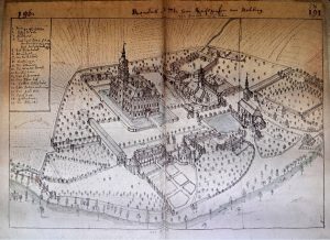 ROZTOKA, zespół zamku i kościołów na na rys. F.B. Wernera z ok. poł. XVIII w. (Werner B-2, s. 376)
