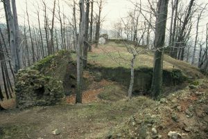NOWY DWÓR, widok na fosę i zamek dolny (fot. A. Boguszewicz 1998)
