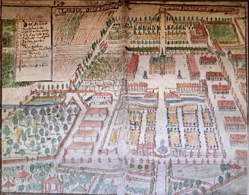 OLSZANY, pałac i założenie ogrodowo-parkowe na kolorowanym rysunku Wernera (Werner B–2, t. 3, s. 339, rys.315–316)