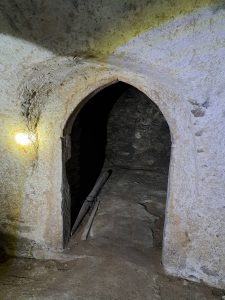 MACIEJOWIEC, gotyckie wejście do piwnicy pod pn. skrzydłem, 2025 r. (fot. M. Chorowska, Katalog Zamków i Dworów Obronnych Śląska [https://zamki.pwr.edu.pl/]. Licencja: CC BY-NC 4.0 [https://creativecommons.org/licenses/by-nc/4.0/])