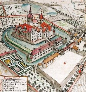 WITOSTOWICE, zamek na kolorowanym rysunku F. B. Wernera z ok. poł. XVIII w. (Werner-B2)