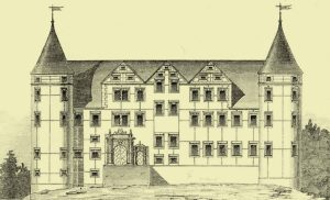 ŚWINY, Fasada pałacu pokryta sgraffitem typu ramowego, rys C. Moritz (DB Burg Schweinhaus 1887, s. 63)