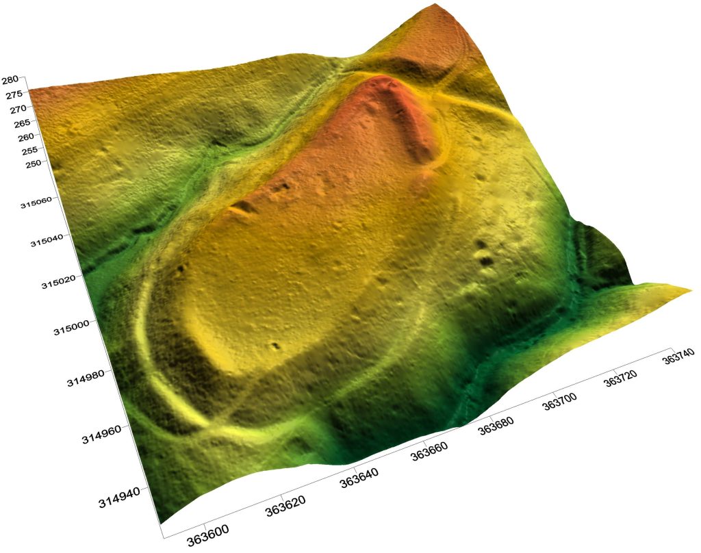 WITOSTOWICE, cieniowany model reliefu otoczenia stanowiska (oprac. M. Legut-Pintal, P. Rajski, Katalog Zamków i Dworów Obronnych Śląska [https://zamki.pwr.edu.pl/]. Licencja: CC BY-SA 4.0 [https://creativecommons.org/licenses/by-nc/4.0/]).