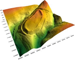 WITOSTOWICE, cieniowany model reliefu otoczenia stanowiska (oprac. M. Legut-Pintal, P. Rajski, Katalog Zamków i Dworów Obronnych Śląska [https://zamki.pwr.edu.pl/]. Licencja: CC BY-SA 4.0 [https://creativecommons.org/licenses/by-nc/4.0/]).
