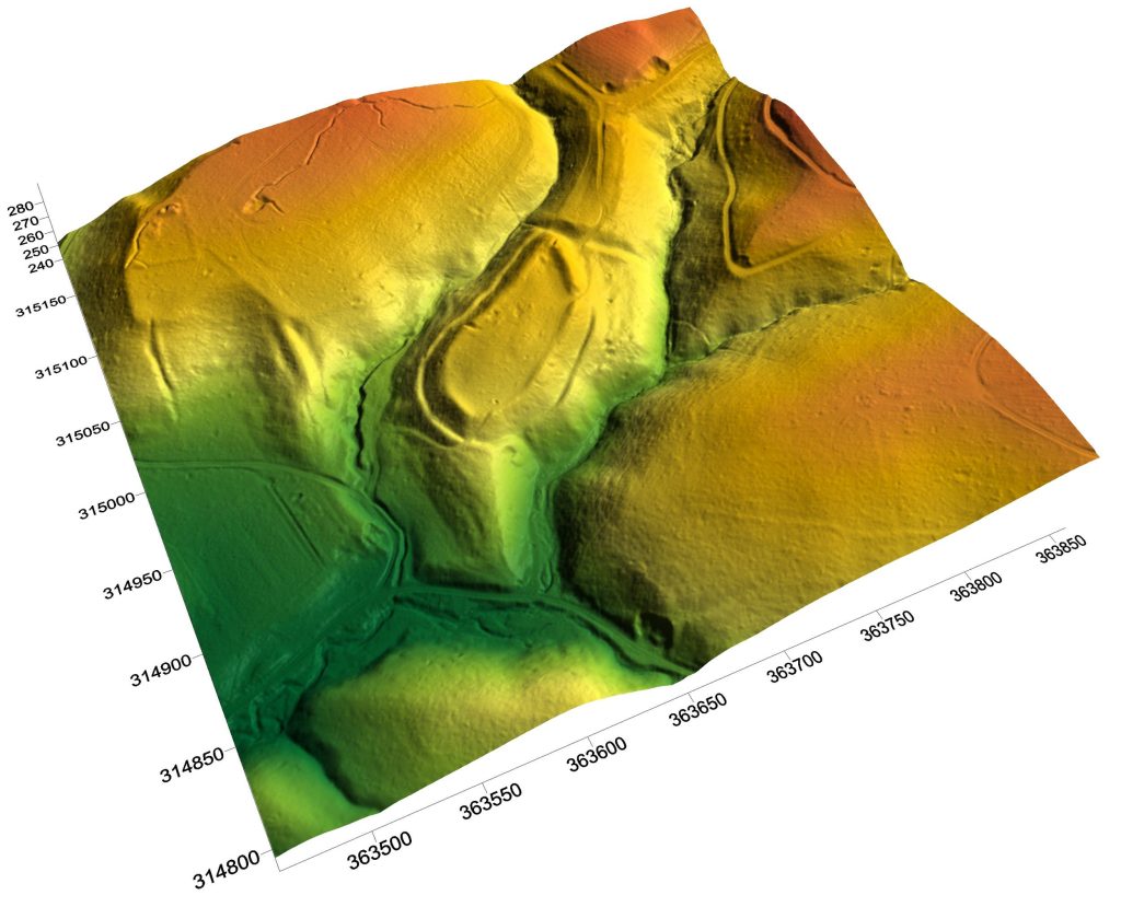 WITOSTOWICE, cieniowany model reliefu otoczenia stanowiska (oprac. M. Legut-Pintal, P. Rajski, Katalog Zamków i Dworów Obronnych Śląska [https://zamki.pwr.edu.pl/]. Licencja: CC BY-SA 4.0 [https://creativecommons.org/licenses/by-nc/4.0/])