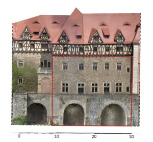KSIĄŻ, fotogrametria elewacji południowej Domu Południowego zamku górnego (oprac. M. Bogdała)