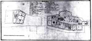 KSIĄŻ, niedatowany plan przyziemia zamków górnego i średniego, według Grundmanna z 1719 r. (Grundmann 1982, il. 206)