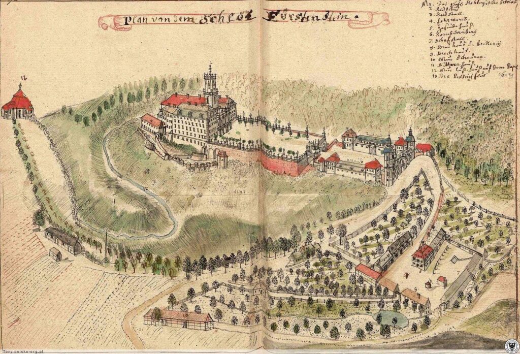 KSIĄŻ, zamek na rysunku F. B. Wernera z ok. poł. XVIII w.
