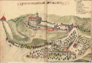 KSIĄŻ, zamek na rysunku F. B. Wernera z ok. poł. XVIII w.